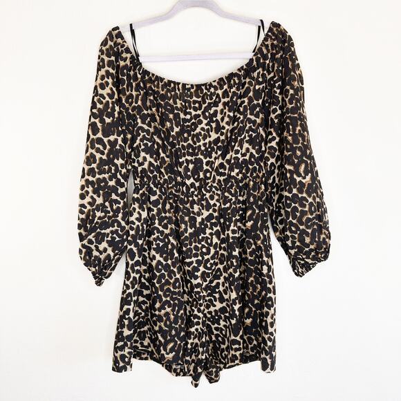 Plenty Tracy Reese Anthropologie Peasant Linen Blend Leopard Cheetah Romper Med - Picture 8 of 15